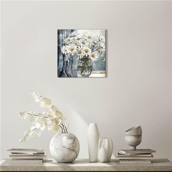 Gray Daisy Bathroom Wall Decor Canvas Print Picture Art Hanging Dining Dining - Picture 3 of 8